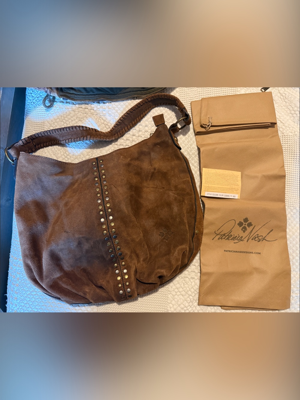Patricia Nash Brown Suede Studded Messenger Bag